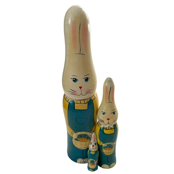 Vintage Nobel Hall Nesting Dolls Easter Bunny Handpainted (3) Primitive Folk Art - Picture 1 of 6